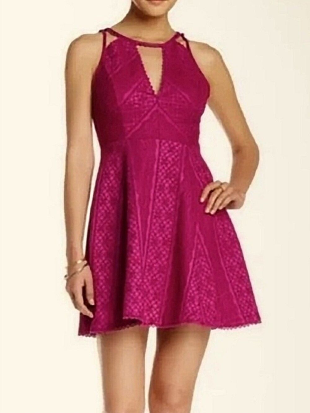 Free People Womens Fuchsia Missed Connections Sleeveless Fit Flare Dress Size 2